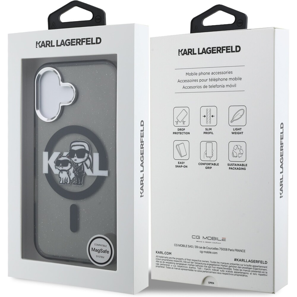Karl-Lagerfeld-IML-Glitter-Karl-and-Choupette-Sketch-MagSafe-kryt-iPhone-16-cerny