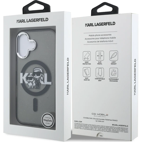 Karl-Lagerfeld-IML-Glitter-Karl-and-Choupette-Sketch-MagSafe-kryt-iPhone-16-cerny