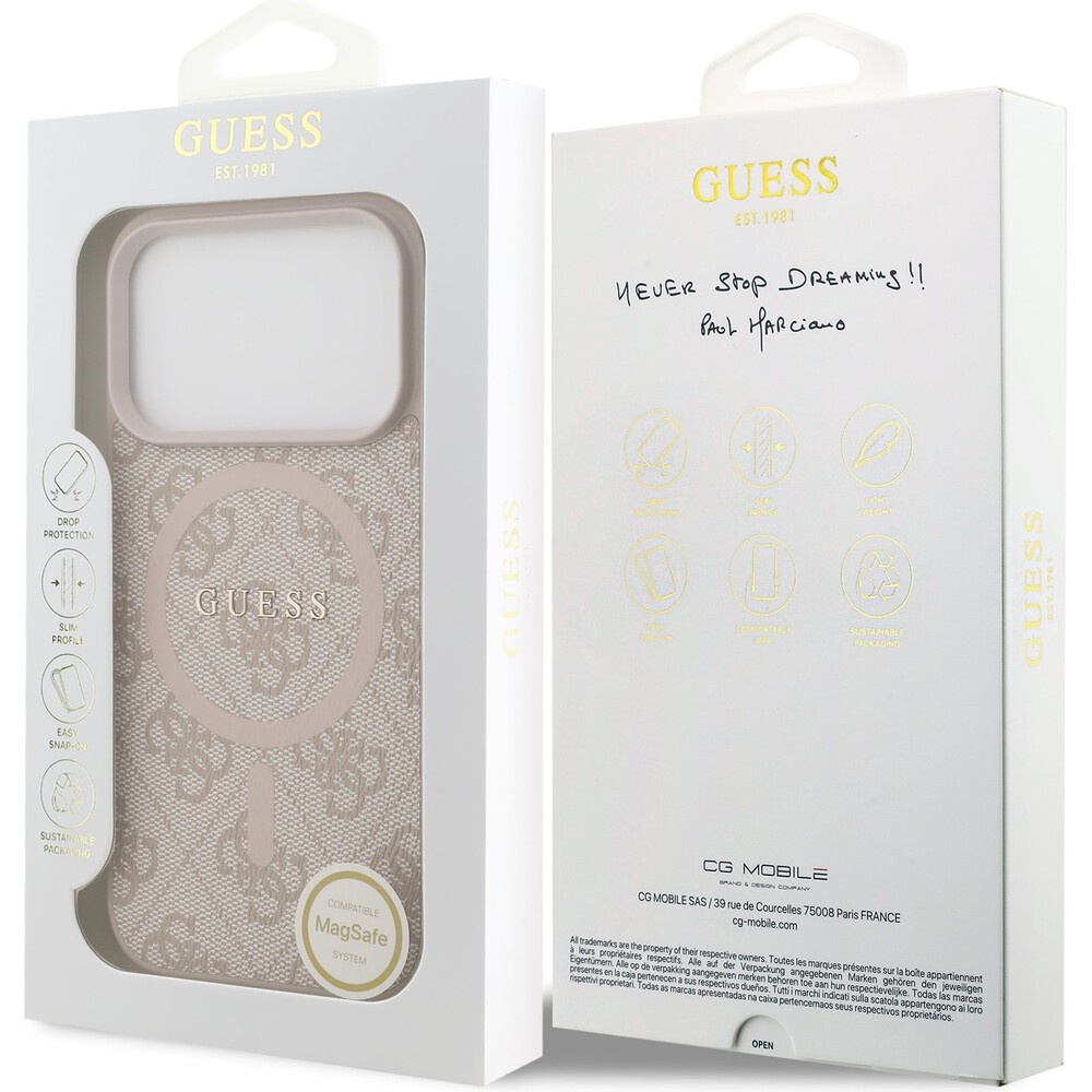 Guess-PU-Leather-4G-Colored-Ring-MagSafe-Zadni-Kryt-pro-iPhone-17-Pro-ruzovy