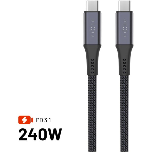FIXED-Multimedia-Cabel-USB-C-napajeci-a-datovy-kabel-4K-60z-20Gbps-240W-2m-sedy