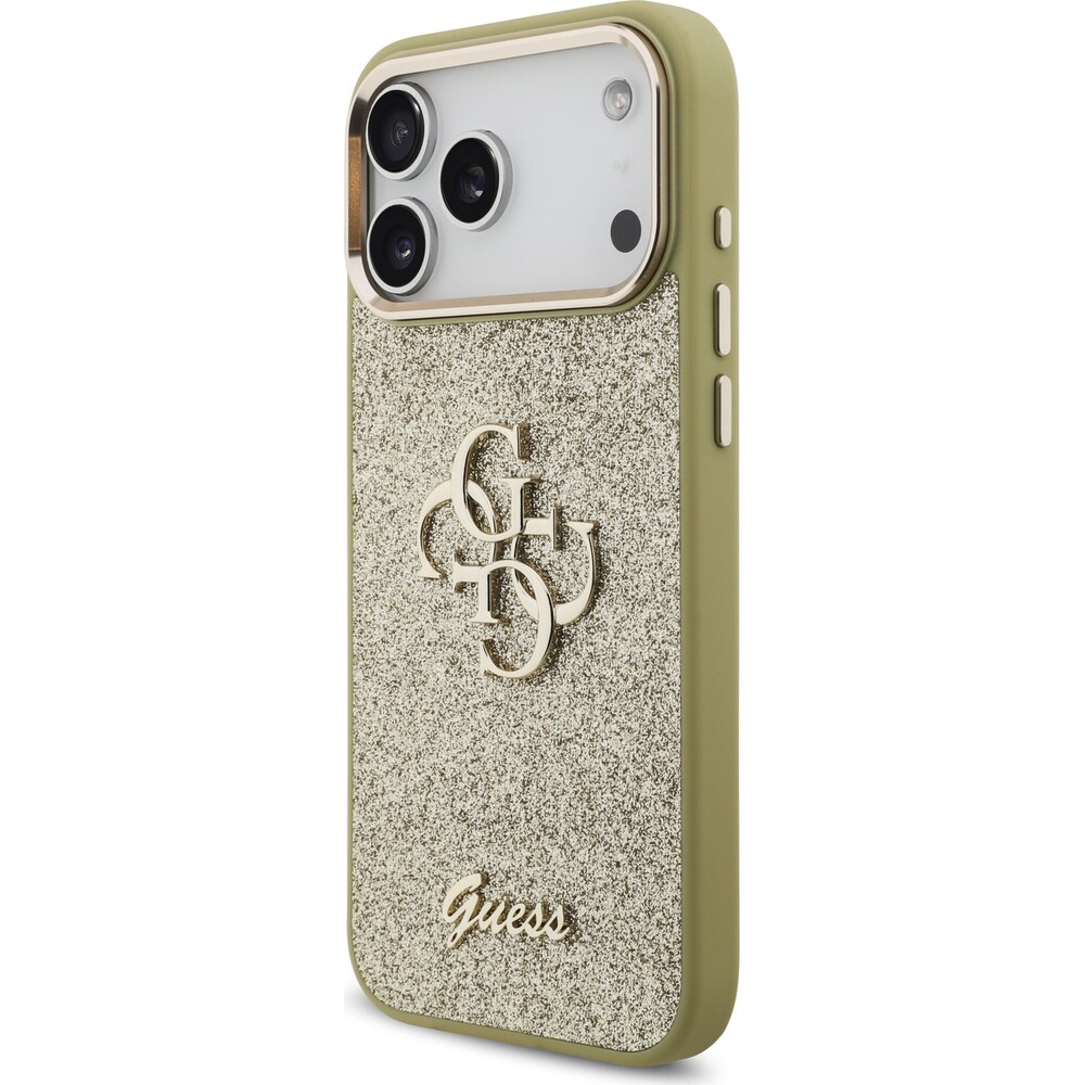 Guess-PU-Fixed-Glitter-4G-Metal-Frame-kryt-iPhone-17-Pro-Max-zlaty