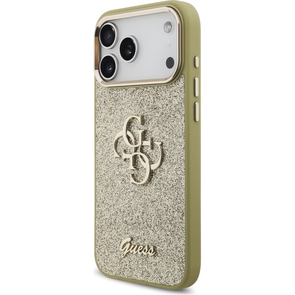 Guess-PU-Fixed-Glitter-4G-Metal-Frame-kryt-iPhone-17-Pro-Max-zlaty