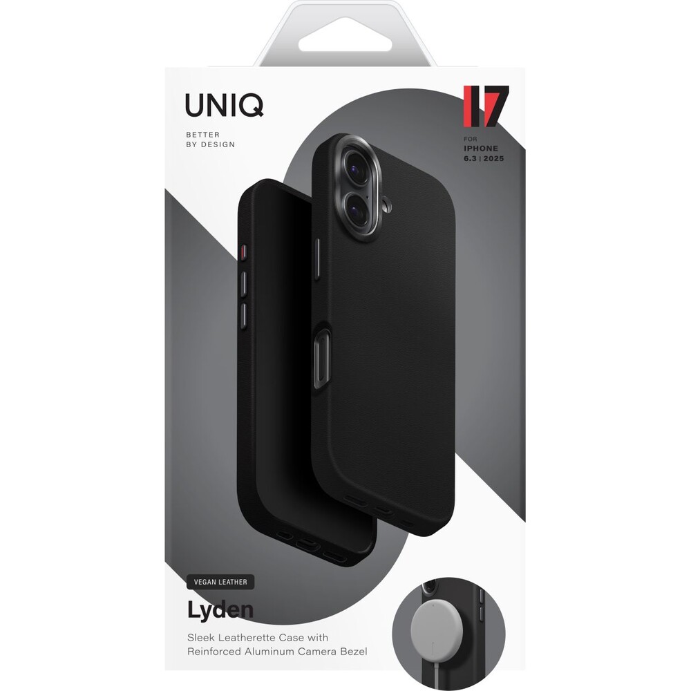 UNIQ-Lyden-Premium-Leatherette-MagClick-MagSafe-kryt-iPhone-17-Dallas-Black