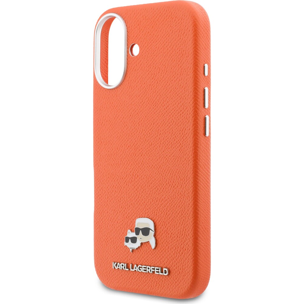 Karl-Lagerfeld-PU-Karl-and-Choupette-Heads-Pins-MagSafe-kryt-iPhone-17-oranzovy