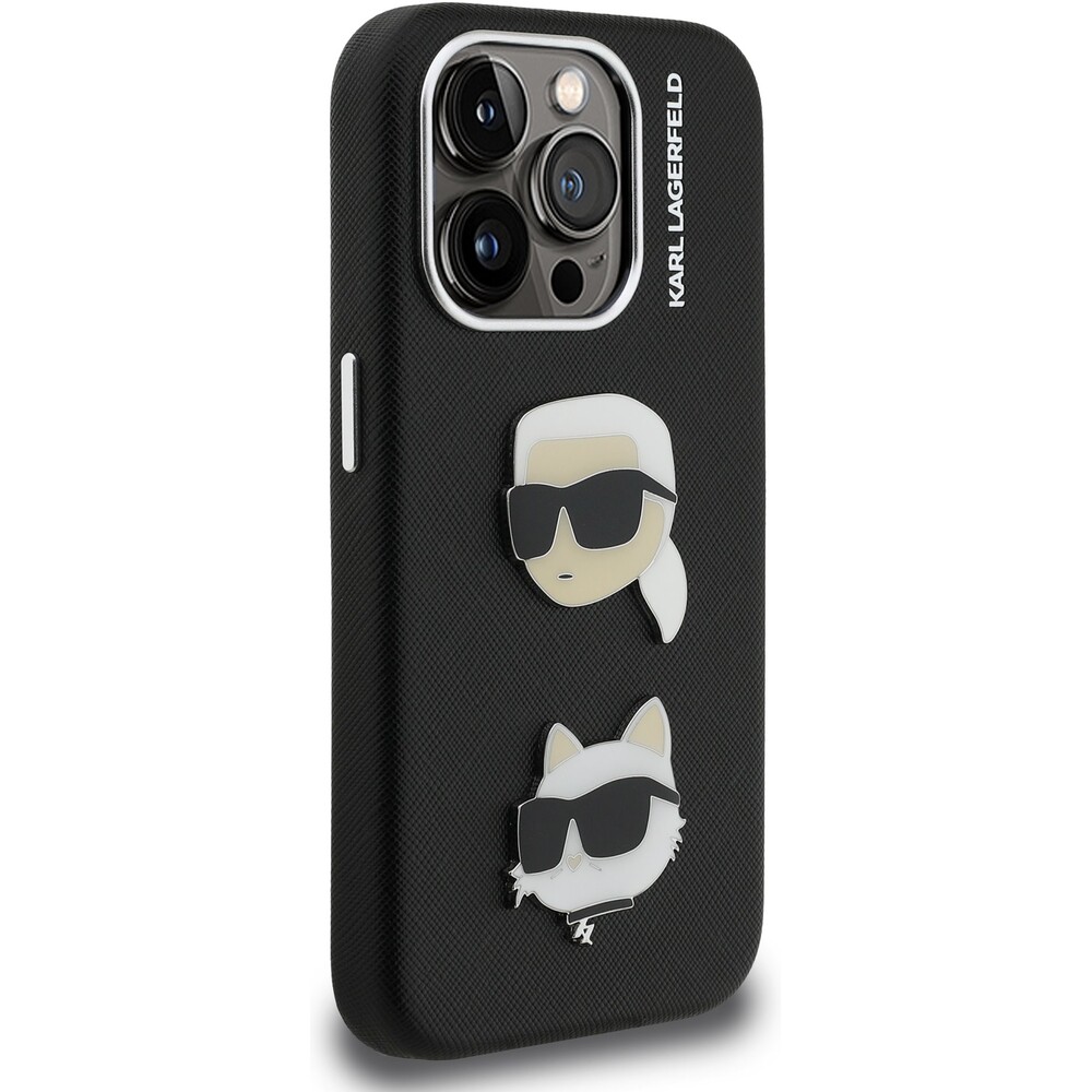 Karl-Lagerfeld-Grained-PU-K-CH-Heads-kryt-iPhone-15-Pro-cerny
