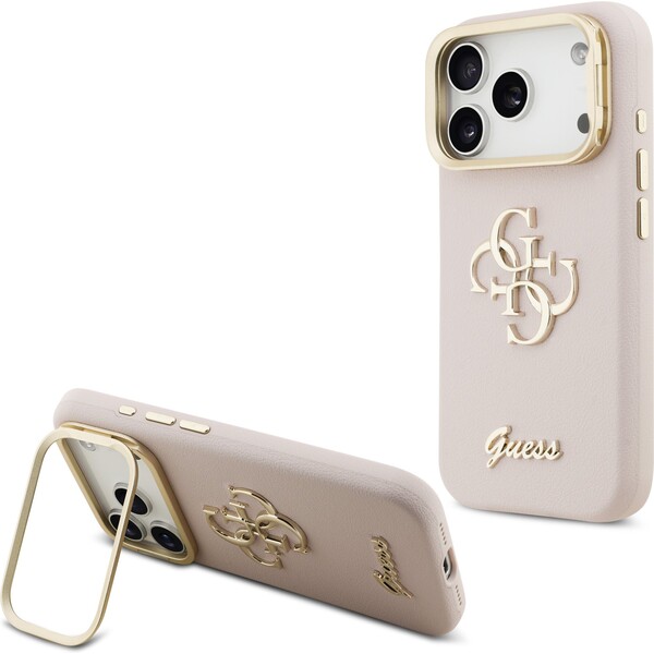 Guess-PU-Grained-4G-Logo-Stand-Camera-Frame-kryt-iPhone-17-Pro-ruzovy