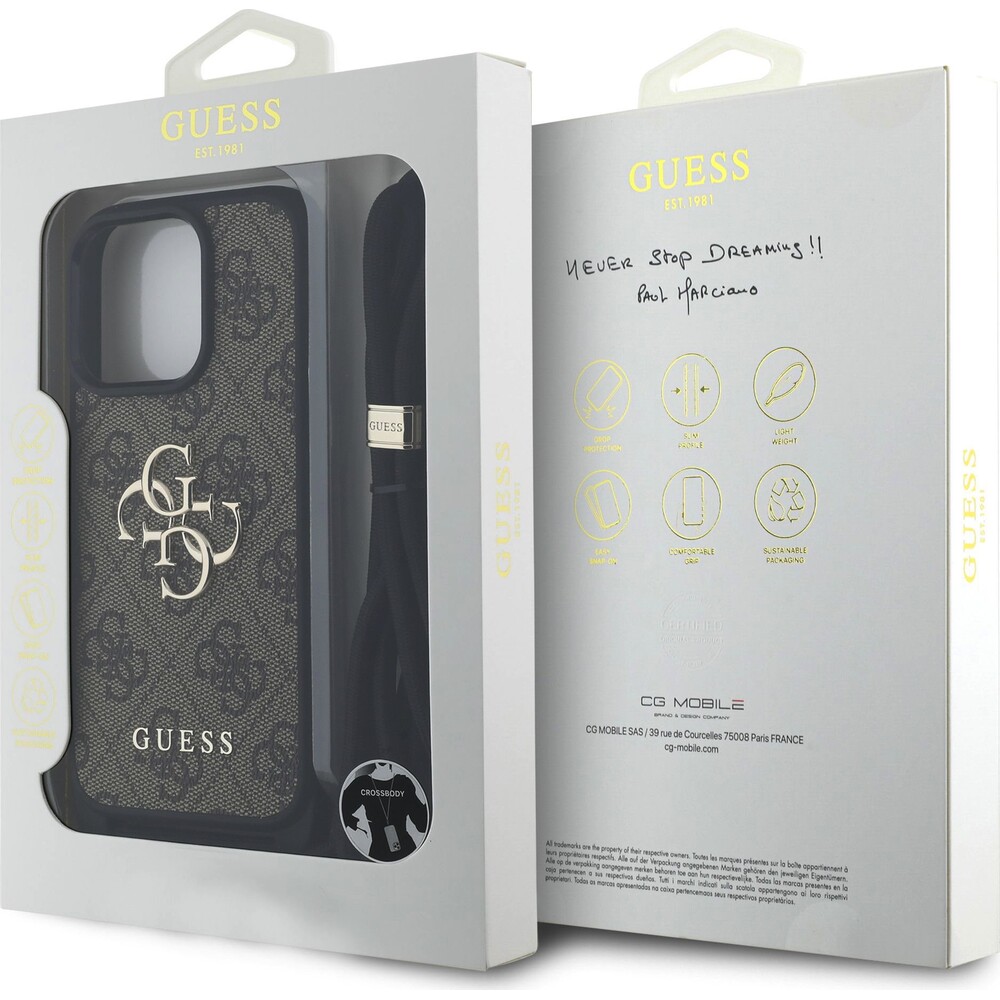 Guess-PU-4G-Metal-Logo-Crossbody-popruh-kryt-iPhone-15-Pro-Max-hnedy