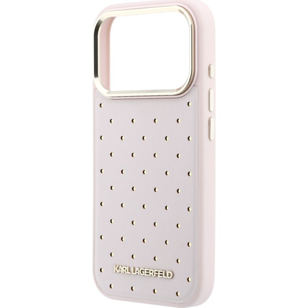 Karl-Lagerfeld-PU-Perforated-Gold-Dots-MagSafe-kryt-iPhone-17-Pro-Max-ruzovy
