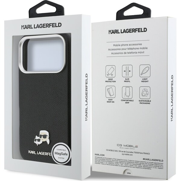 Karl-Lagerfeld-PU-Karl-and-Choupette-Heads-Pins-MagSafe-kryt-iPhone-17-Pro-cerny
