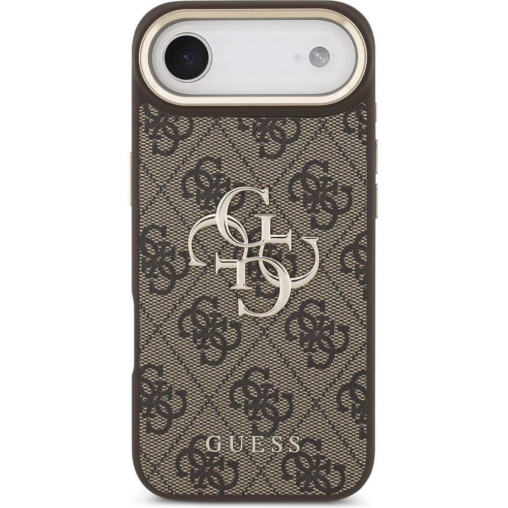 Guess-PU-Leather-4G-Metal-Logo-Gold-Frame-kryt-iPhone-Air-hnedy