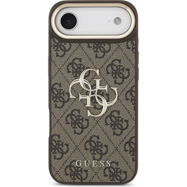 Guess-PU-Leather-4G-Metal-Logo-Gold-Frame-kryt-iPhone-Air-hnedy