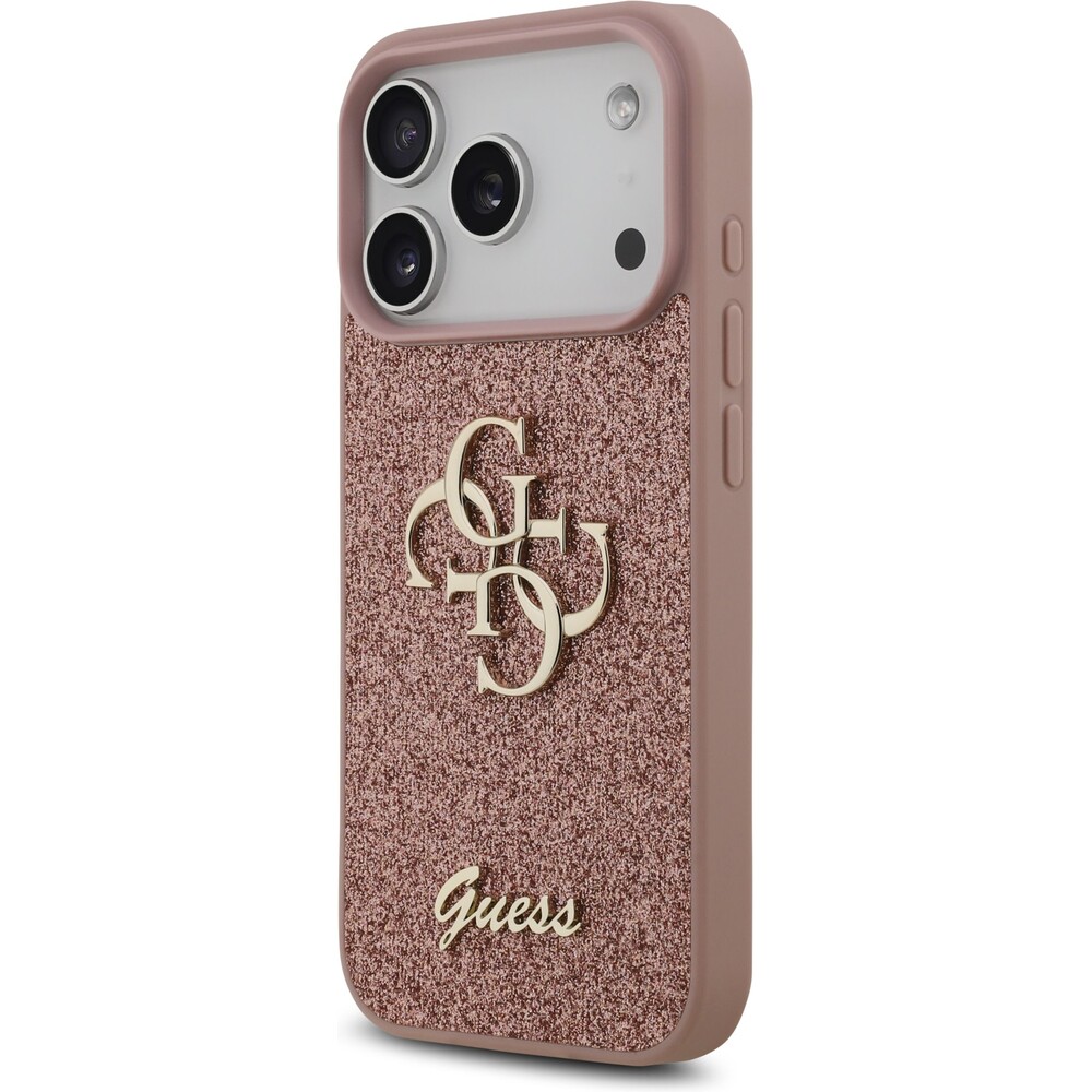 Guess-PU-Fixed-Glitter-4G-Metal-Logo-kryt-iPhone-17-Pro-ruzovy