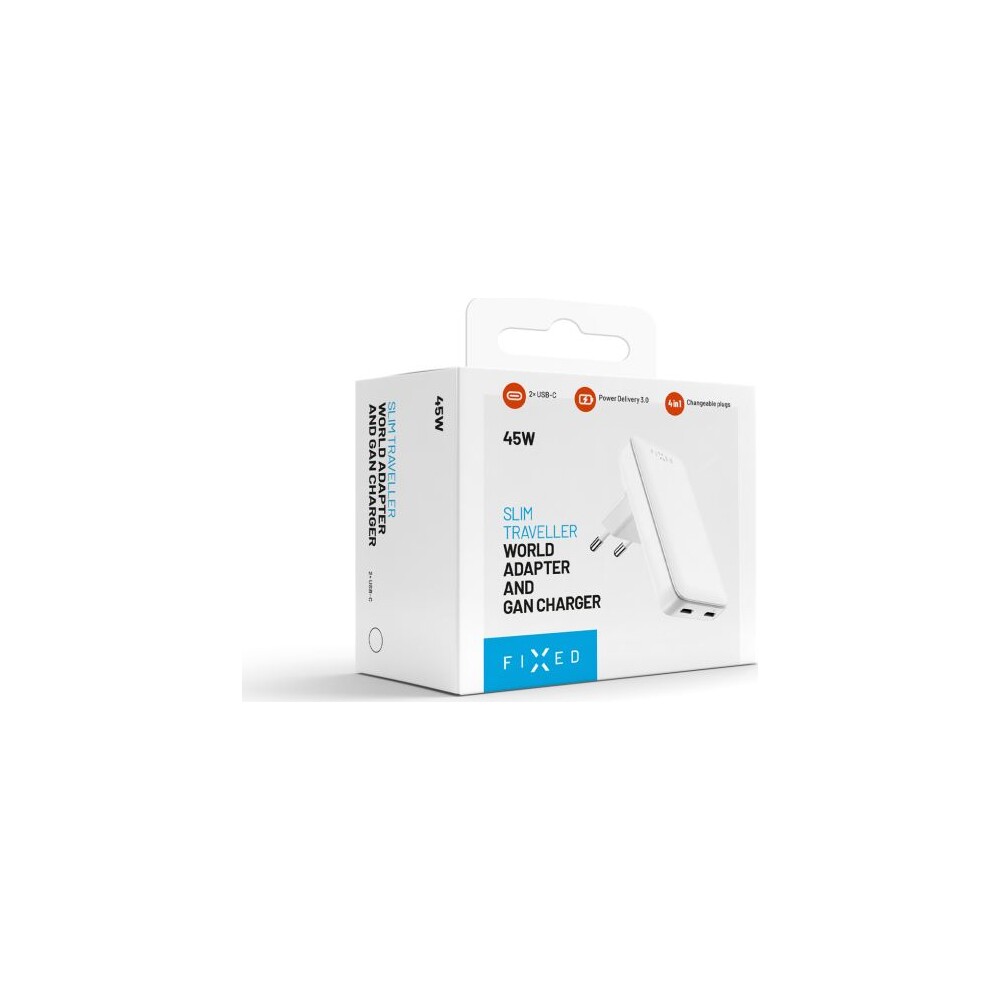 FIXED-Slim-Traveller-GaN-cestovni-nabijecka-s-2x-USB-C-a-adaptery-45W-bila