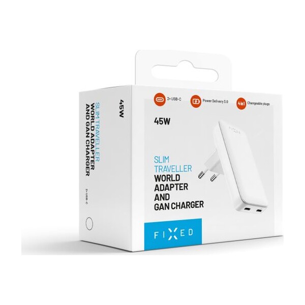 FIXED-Slim-Traveller-GaN-cestovni-nabijecka-s-2x-USB-C-a-adaptery-45W-bila