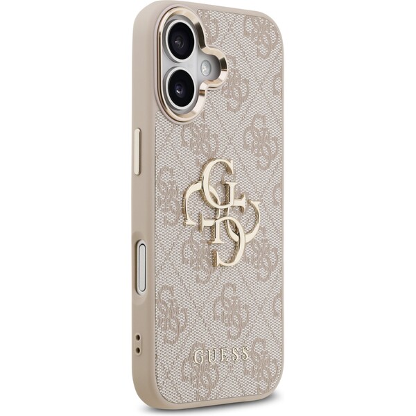 Guess-PU-Leather-4G-Metal-Logo-Gold-Frame-MagSafe-kryt-iPhone-17-ruzovy