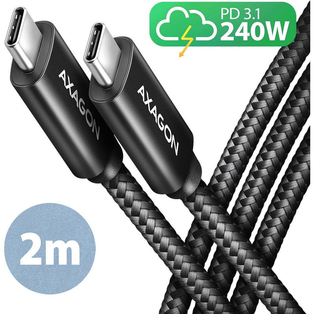 AXAGON-BUCM2-CM20AB-USB-C-USB-C-napajeci-kabel-240W-2m-cerny