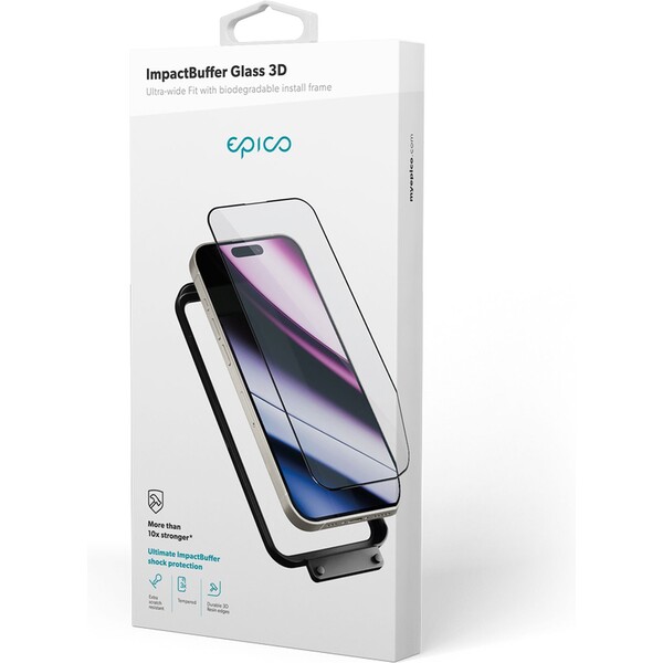 Epico-ImpactBuffer-tvrzene-sklo-3D-pro-iPhone-16-Pro-Max-s-instalacnim-rameckem
