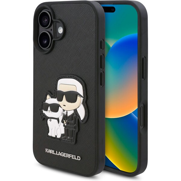 Karl-Lagerfeld-PU-Saffiano-Karl-and-Choupette-kryt-pro-iPhone-16-Plus-cerny