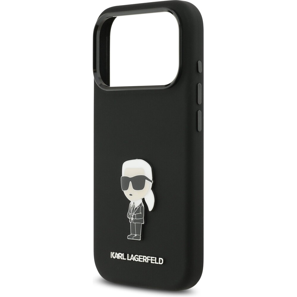 Karl-Lagerfeld-Liquid-Silicone-Metal-Ikonik-kryt-iPhone-17-Pro-cerny