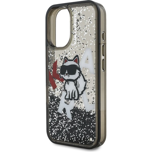 Karl-Lagerfeld-Liquid-Glitter-Scattered-Choupette-kryt-iPhone-16-cerny
