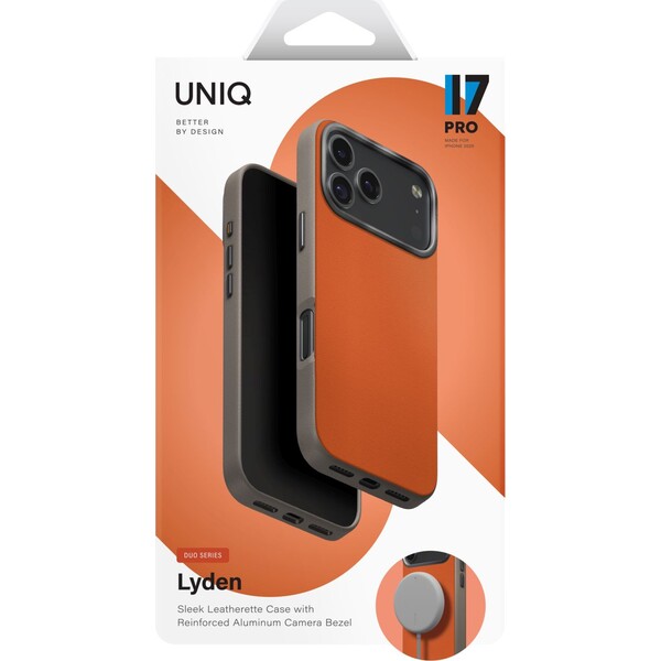 UNIQ-Lyden-DS-Premium-Leatherette-MagClick-MagSafe-kryt-iPhone-17-Pro-Flame-Orange