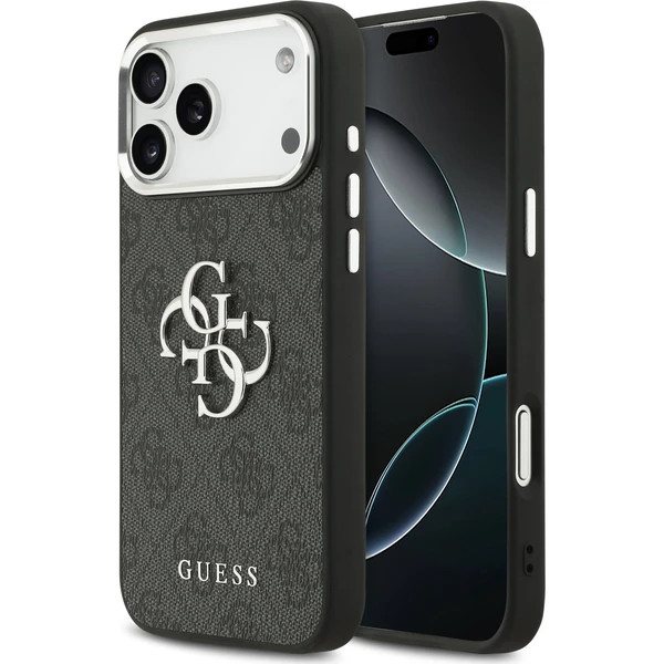 Guess-PU-4G-Metal-Logo-kryt-iPhone-17-Pro-Max-stribrny-cerny