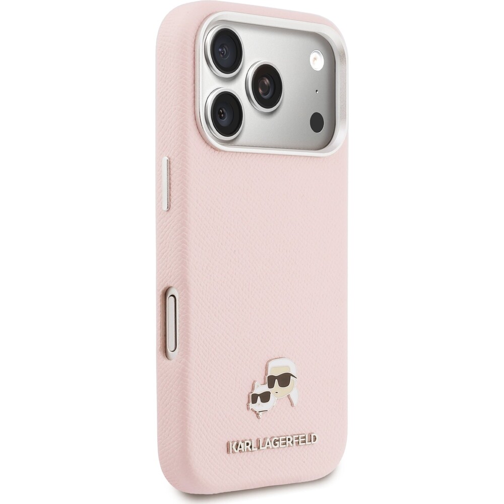 Karl-Lagerfeld-PU-Karl-and-Choupette-Heads-Pins-MagSafe-kryt-iPhone-17-Pro-ruzovy