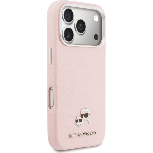 Karl-Lagerfeld-PU-Karl-and-Choupette-Heads-Pins-MagSafe-kryt-iPhone-17-Pro-ruzovy
