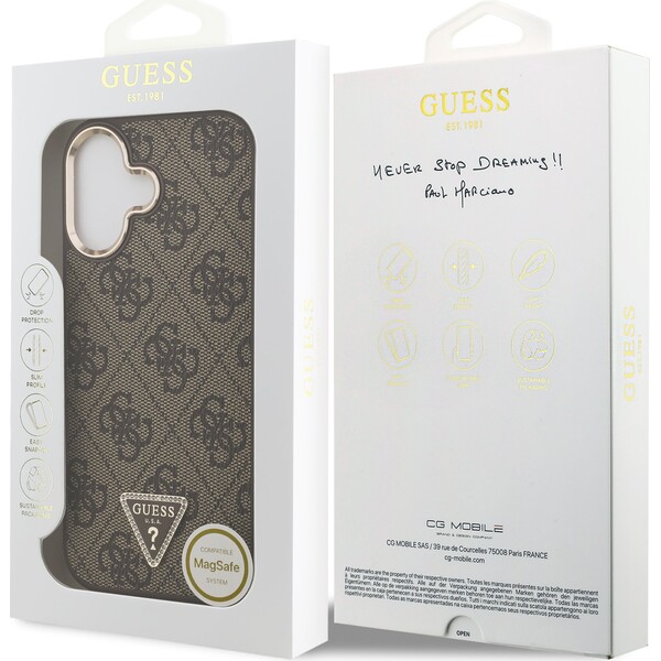 Guess-PU-Leather-4G-Triangle-Logo-Gold-Frame-MagSafe-kryt-iPhone-17-hnedy
