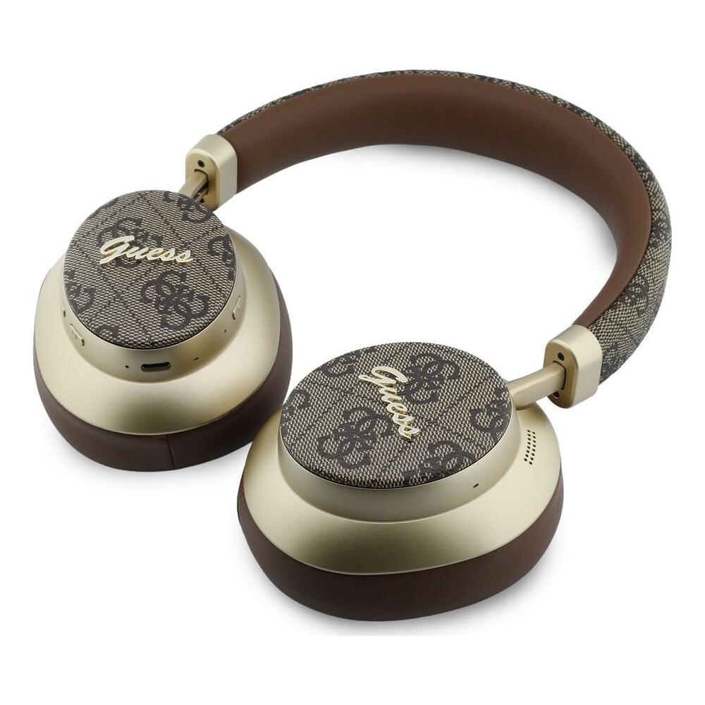 Guess-PU-4G-Gold-Script-Metal-Logo-ENC-bezdratova-sluchatka-hneda