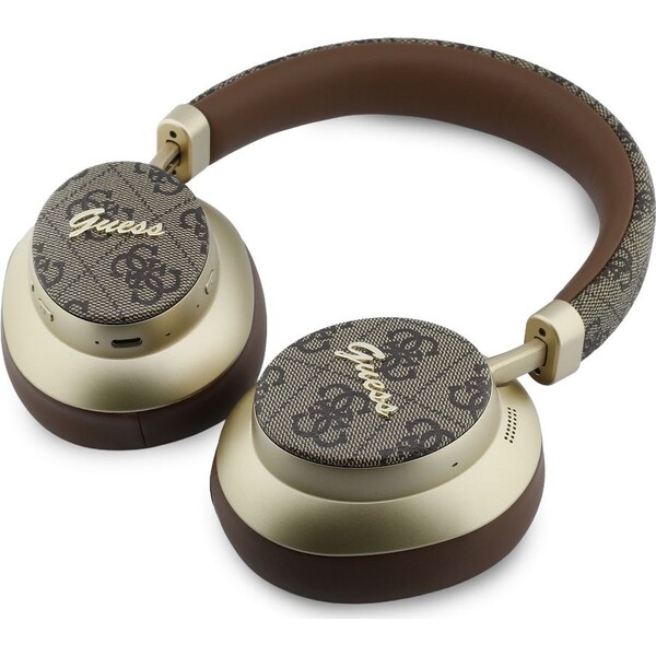 Guess-PU-4G-Gold-Script-Metal-Logo-ENC-bezdratova-sluchatka-hneda