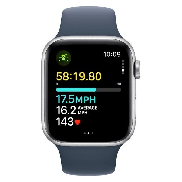 Apple Watch SE Cellular 44mm Stříbrný hliník s bouřkově modrým sportovním řemínkem M/L - Chytré hodinky - Obrázek 85C6000701