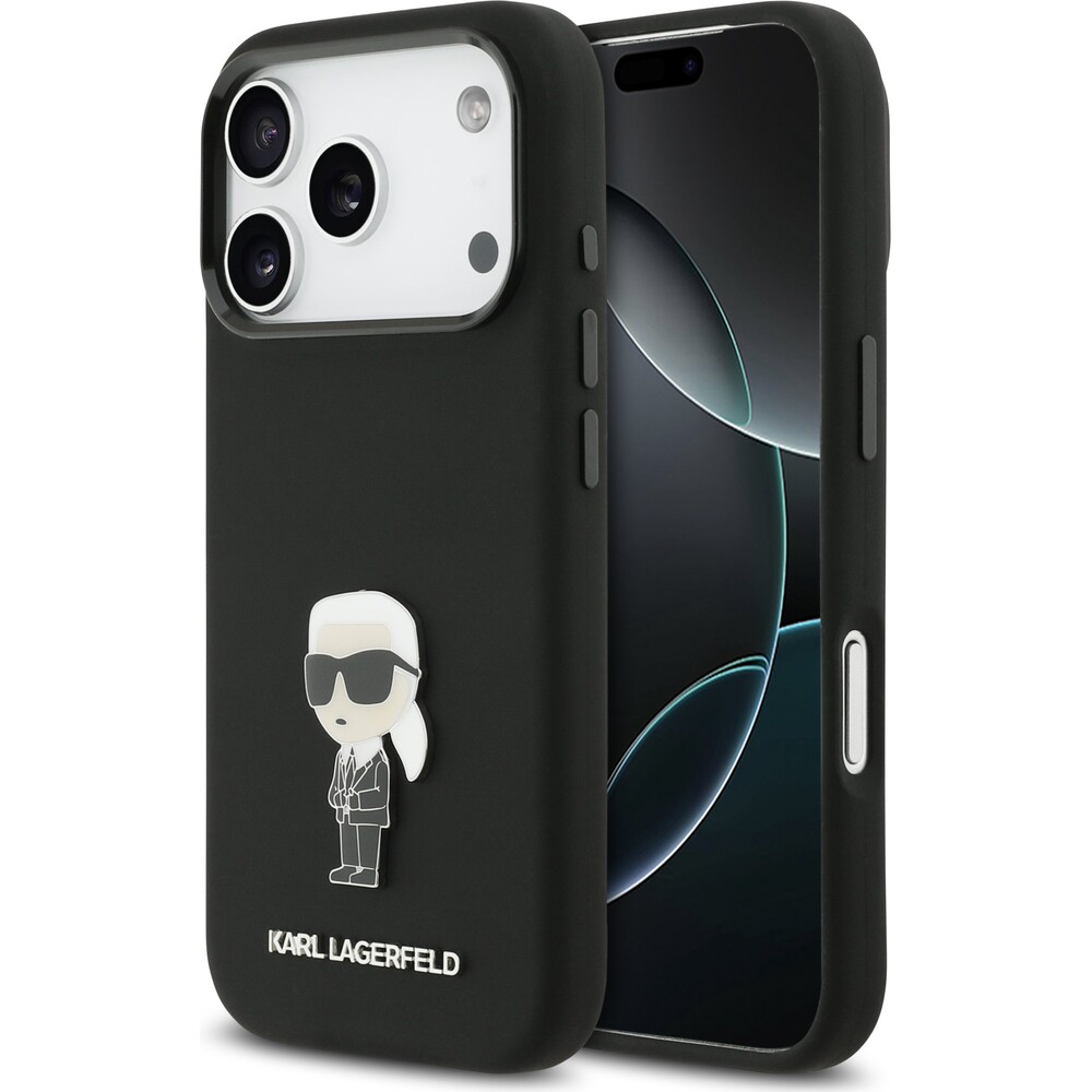 Karl-Lagerfeld-Liquid-Silicone-Metal-Ikonik-kryt-iPhone-17-Pro-cerny