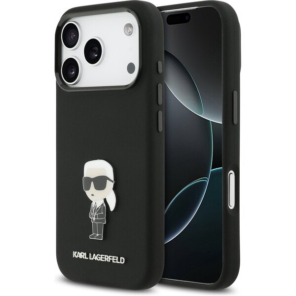 Karl-Lagerfeld-Liquid-Silicone-Metal-Ikonik-kryt-iPhone-17-Pro-cerny