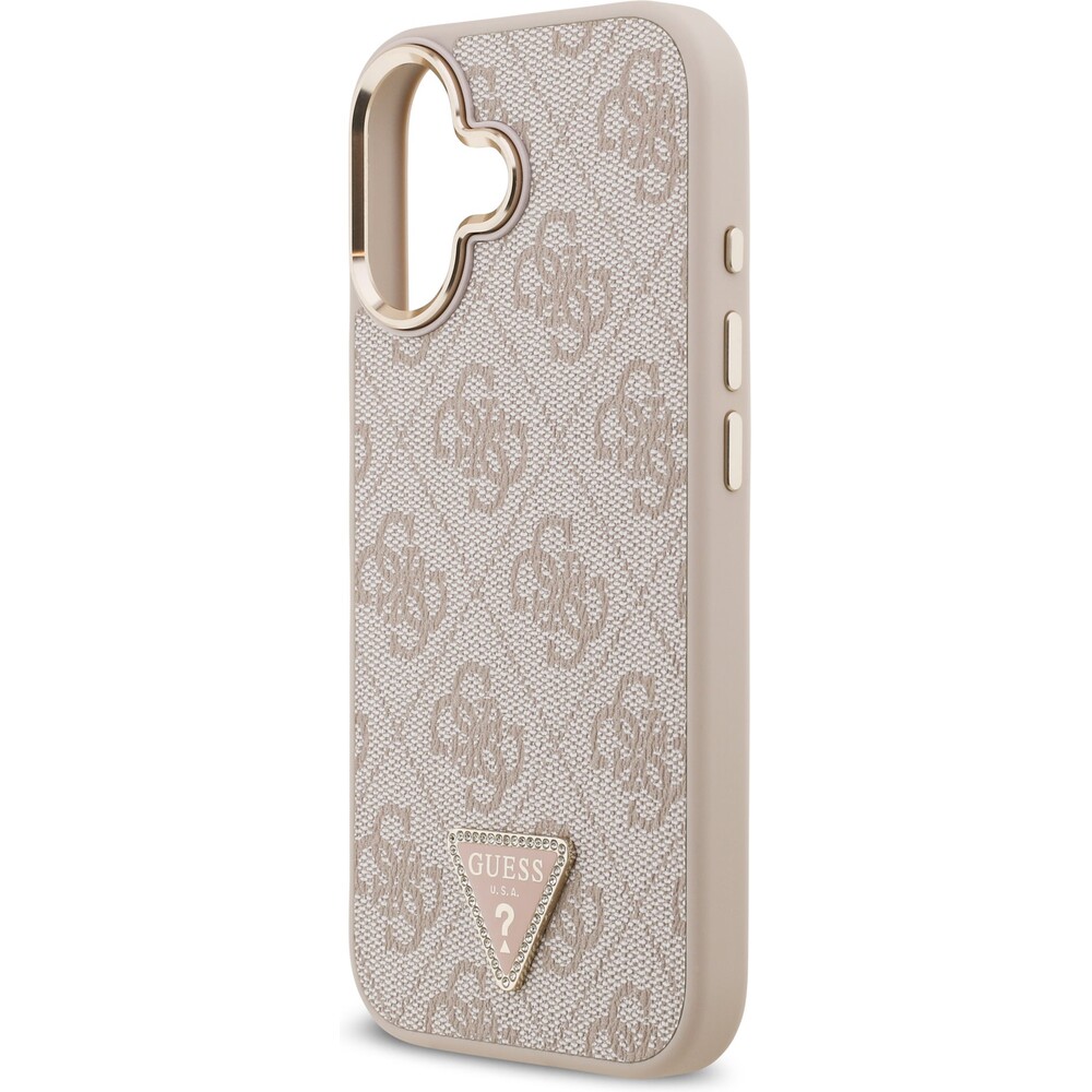 Guess-PU-Leather-4G-Triangle-Logo-Gold-Frame-MagSafe-kryt-iPhone-17-ruzovy