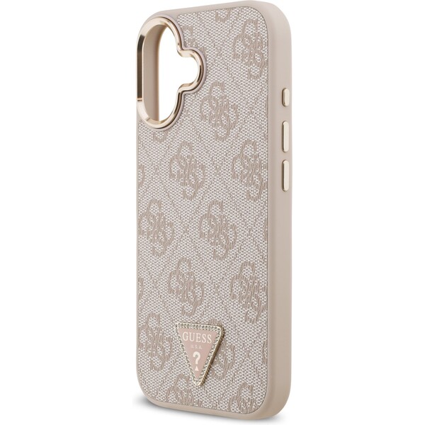 Guess-PU-Leather-4G-Triangle-Logo-Gold-Frame-MagSafe-kryt-iPhone-17-ruzovy