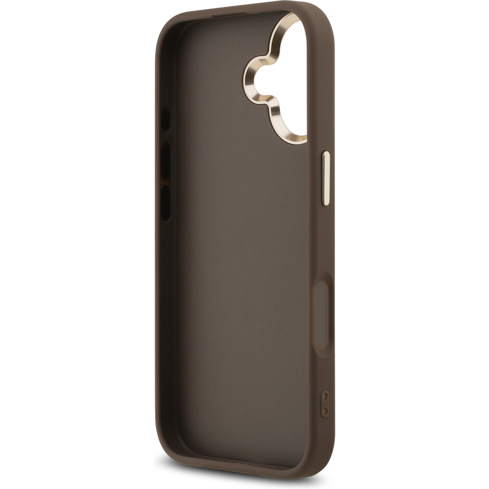 Guess-PU-Leather-4G-Metal-Logo-Gold-Frame-MagSafe-kryt-iPhone-17-hnedy