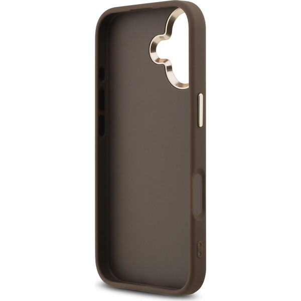 Guess-PU-Leather-4G-Metal-Logo-Gold-Frame-MagSafe-kryt-iPhone-17-hnedy
