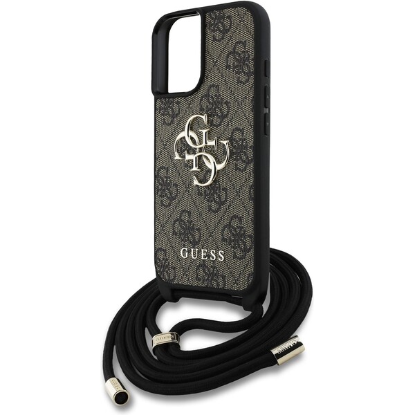 Guess-PU-4G-Metal-Logo-Crossbody-popruh-kryt-iPhone-16-hnedy
