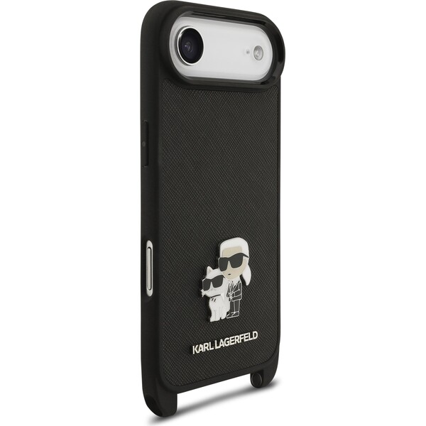 Karl-Lagerfeld-Saffiano-Crossbody-Popruh-Metal-Karl-and-Choupette-kryt-iPhone-Air-cerny