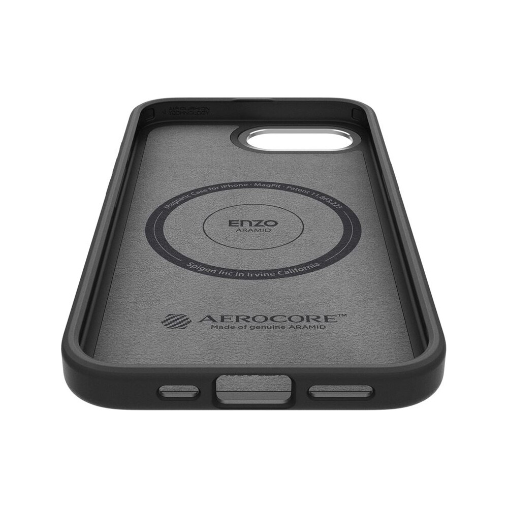 Spigen-Enzo-Aramid-MagSafe-kryt-iPhone-17e-16e-matne-cerny