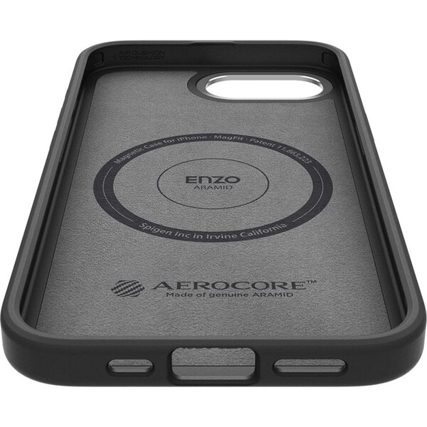 Spigen-Enzo-Aramid-MagSafe-kryt-iPhone-17e-16e-matne-cerny