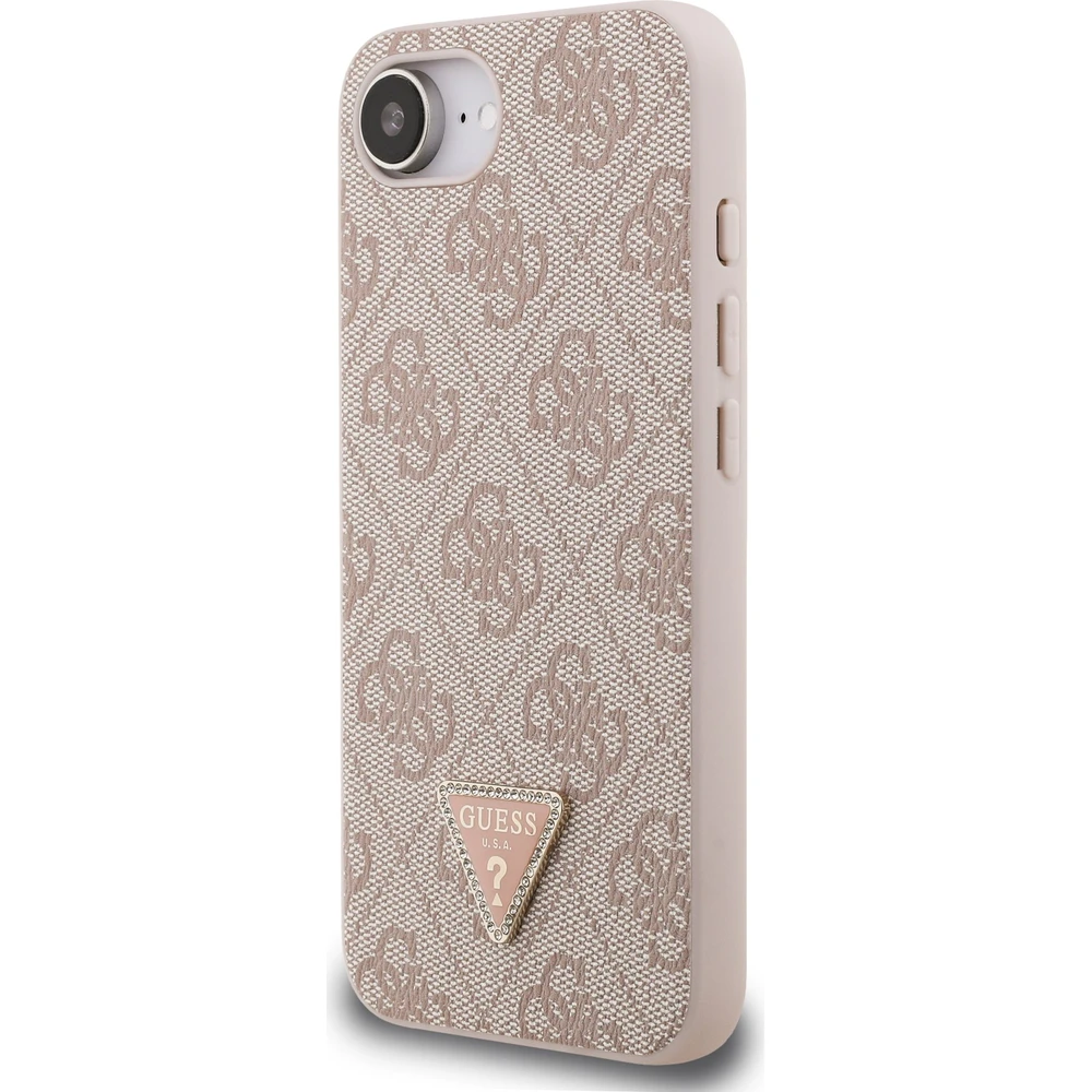 Guess-PU-4G-Strass-Triangle-Metal-Logo-kryt-iPhone-17e-16e-ruzovy