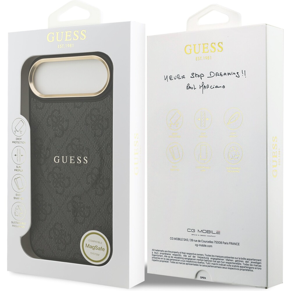 Guess-PU-Leather-4G-Gold-Frame-MagSafe-kryt-iPhone-Air-cerny