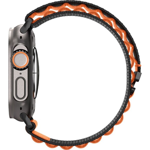 Spigen-Fabric-Band-hook-reminek-Apple-Watch-49-46-45-44mm-cerny-oranzovy