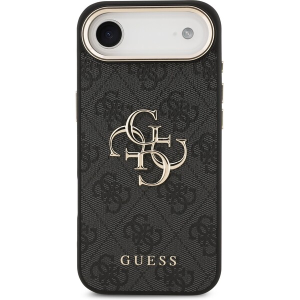 Guess-PU-Leather-4G-Metal-Logo-Gold-Frame-MagSafe-kryt-iPhone-Air-cerny