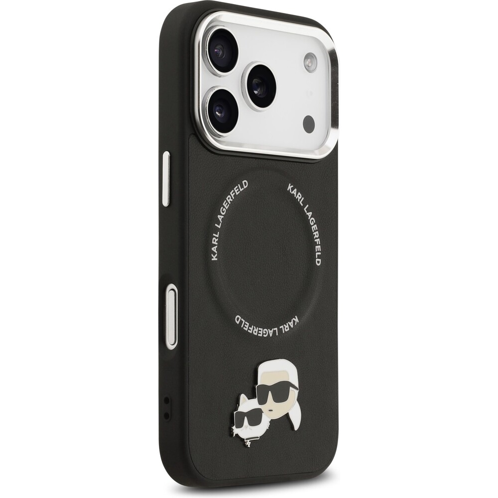 Karl-Lagerfeld-PU-Karl-and-Choupette-Heads-Pins-MagSafe-kryt-iPhone-17-Pro-Max-cerny