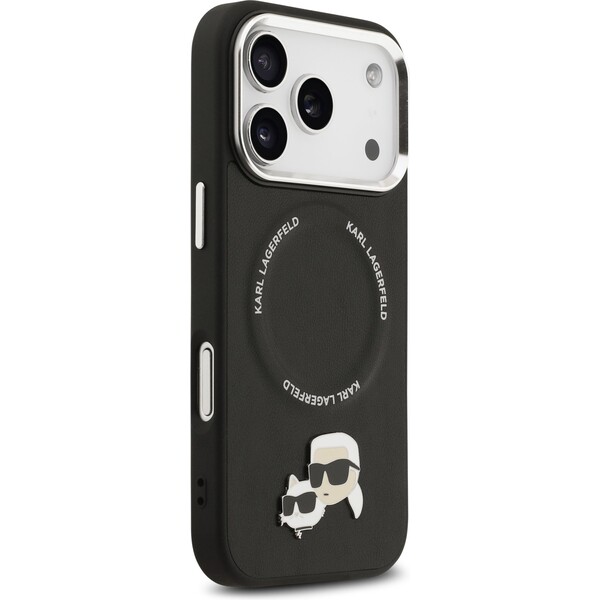 Karl-Lagerfeld-PU-Karl-and-Choupette-Heads-Pins-MagSafe-kryt-iPhone-17-Pro-Max-cerny