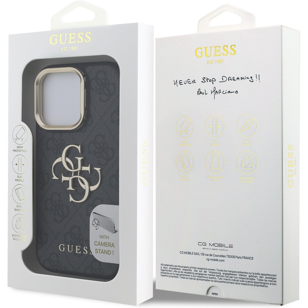 Guess-PU-4G-Metal-Logo-Stand-Camera-Frame-kryt-iPhone-15-Pro-cerny