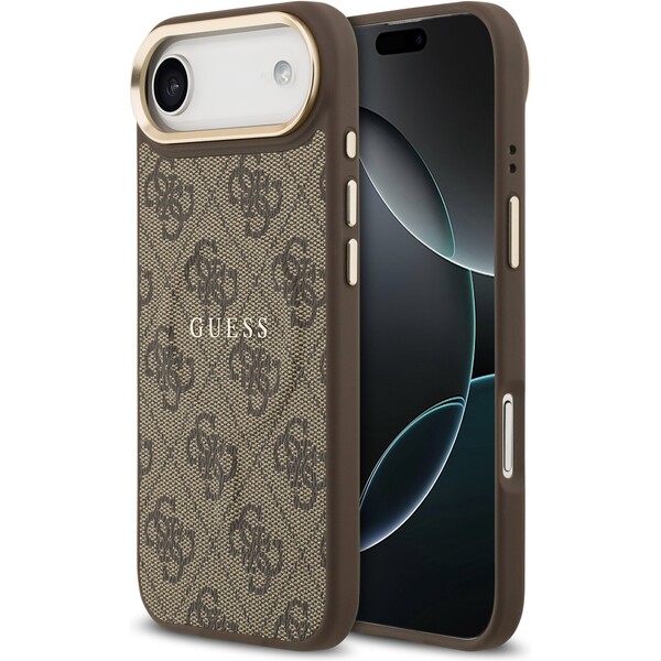 Guess-PU-Leather-4G-Gold-Frame-MagSafe-kryt-iPhone-Air-hnedy